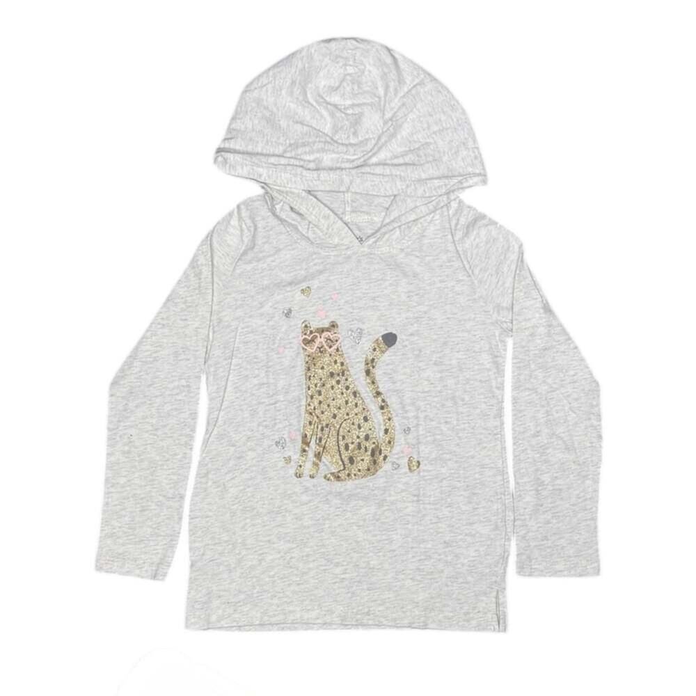 Carter's Girls Grey Heathered Leopard Graphic Long Sleeve Hooded Tee